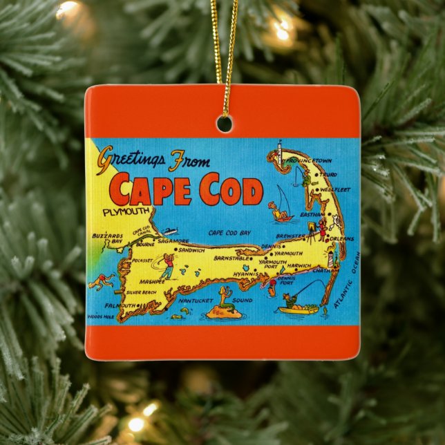 Cerámica Adorno de Mapa Colorido de Cape Cod (Árbol)