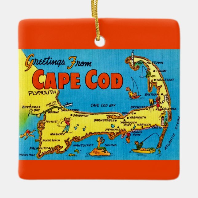 Cerámica Adorno de Mapa Colorido de Cape Cod (Anverso)