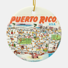 Cerámica Adorno de Mapa Retro de Puerto Rico