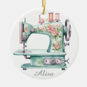 Cerámica Adorno de máquina de coser floral azul