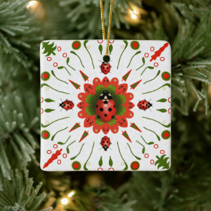 Cerámica Adorno de mariquita de Navidad rojo blanco verde