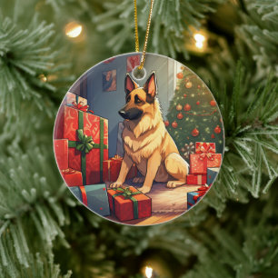 Cerámica Adorno de mascota de Navidad para pastor alemán, a