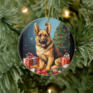 Cerámica Adorno de mascota de Navidad Pastor Alemán, Amante