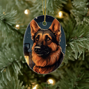 Cerámica Adorno de mascota de Navidad pastor alemán, amante