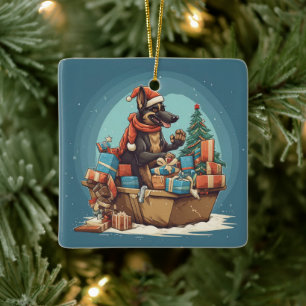 Cerámica Adorno de mascota de Navidad Pastor Alemán, Amante