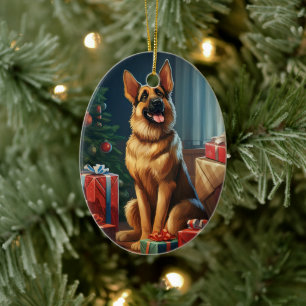 Cerámica Adorno de mascota de Navidad Pastor Alemán, Amante
