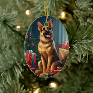 Cerámica Adorno de mascota de Navidad Pastor Alemán, Amante