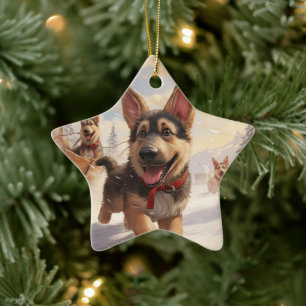 Cerámica Adorno de mascota de Navidad Pastor Alemán, Amante