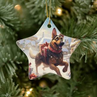 Cerámica Adorno de mascota de Navidad Pastor Alemán, Amante