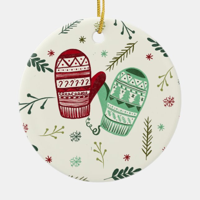 Cerámica Adorno de Mitones de Navidad (Frente)