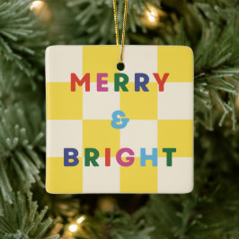 Cerámica Adorno de Navidad Alegre y Brillante de Damero