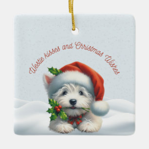Cerámica Adorno de Navidad con beso de Westie personalizado