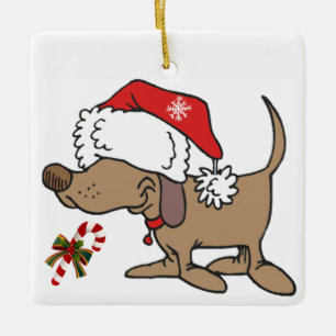 CERÁMICA ADORNO DE NAVIDAD CON EL PERRITO DE PAPÁ NOEL