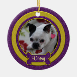 Cerámica Adorno de Navidad con foto de mascota en púrpura y