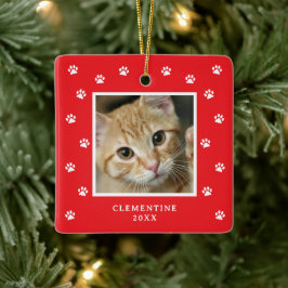 Cerámica Adorno de Navidad con foto de mascota y huella de