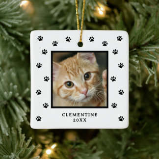 Cerámica Adorno de Navidad con foto de mascota y huella de