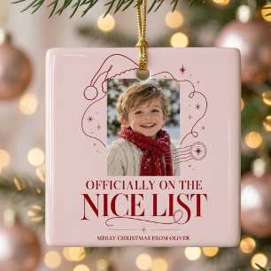 Cerámica Adorno de Navidad con Foto de Niño Lista Rosa