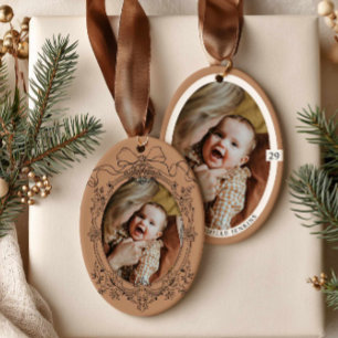 Cerámica Adorno de Navidad con Foto en Marco de Lazo Vintag