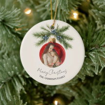 Adorno de Navidad con Foto Familiar en Acuarela El