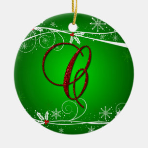 Cerámica Adorno de Navidad con inicial C en rojo verde y ac