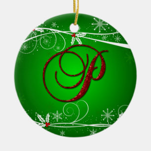 Cerámica Adorno de Navidad con inicial P en rojos y verdes
