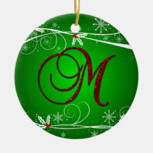 Cerámica Adorno de Navidad con iniciales M de rojos verdes