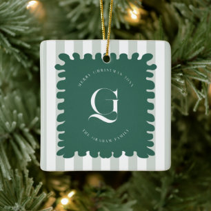 Cerámica Adorno de Navidad con Monograma de Cuadro y Rayas
