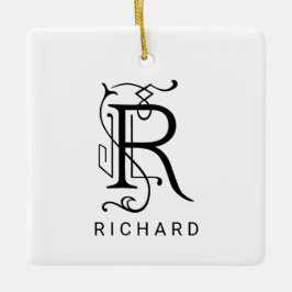 Cerámica Adorno de Navidad con Monograma Elegante Letra R