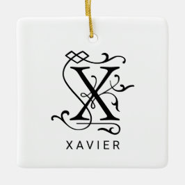 Cerámica Adorno de Navidad con Monograma Elegante Letra X