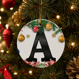 Cerámica Adorno de Navidad con monograma personalizado