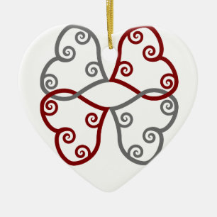 Cerámica Adorno de Navidad Corazones Maoríes Rojo y Plata