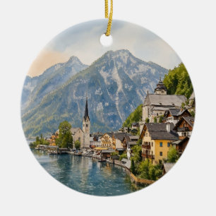 Cerámica Adorno de Navidad de acuarela de Hallstatt Austria