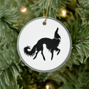 Cerámica Adorno de Navidad de Borzoi Negro Bailando