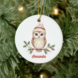 Cerámica Adorno de Navidad de búho caprichoso personalizado