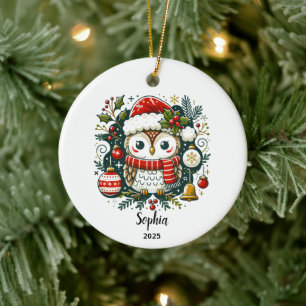Cerámica Adorno de Navidad de búho personalizado, regalo de