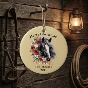 Cerámica Adorno de Navidad de Caballo de Granja Rústica par