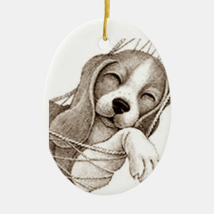 CERÁMICA ADORNO DE NAVIDAD DE CACHORRO BEAGLE EN HAMACA