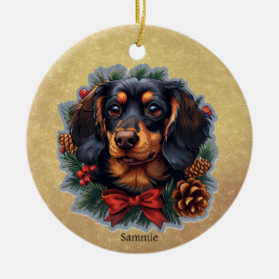 Cerámica Adorno de Navidad de cachorro de perro salchicha l