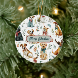 Cerámica Adorno de Navidad de cachorros en acuarela