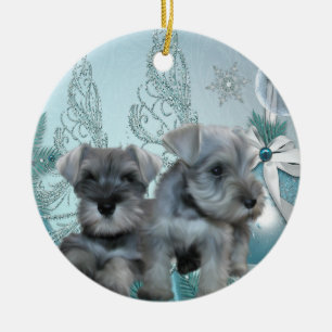 Cerámica Adorno de Navidad de cachorros Schnauzer azul turq