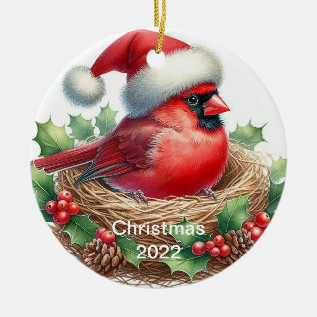 Cerámica Adorno de Navidad de Cardenal (Frente)