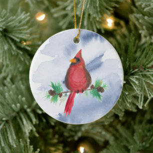 Cerámica Adorno de Navidad de Cardenal Rojo Acuarela