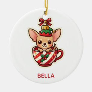 Cerámica Adorno de Navidad de Chihuahua Teacup Kawaii Sombr