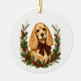 Cerámica Adorno de Navidad de Cocker Spaniel Buff Vintage