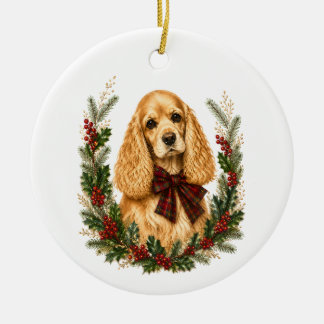 Cerámica Adorno de Navidad de Cocker Spaniel Buff Vintage