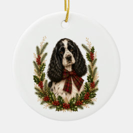 Cerámica Adorno de Navidad de Cocker Spaniel Parti Vintage