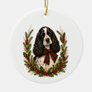 Cerámica Adorno de Navidad de Cocker Spaniel Parti Vintage
