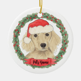 Cerámica Adorno de Navidad de Dachshund de pelo largo crema