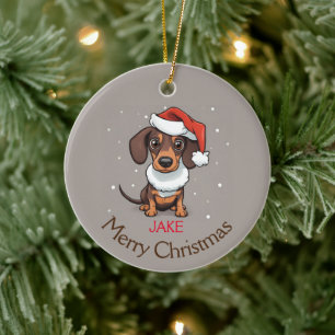 Cerámica Adorno de Navidad de Dachshund Lindo con Gorro de