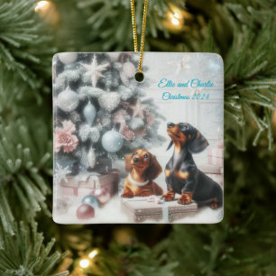 Cerámica Adorno de Navidad de Dachshund pastel congelado